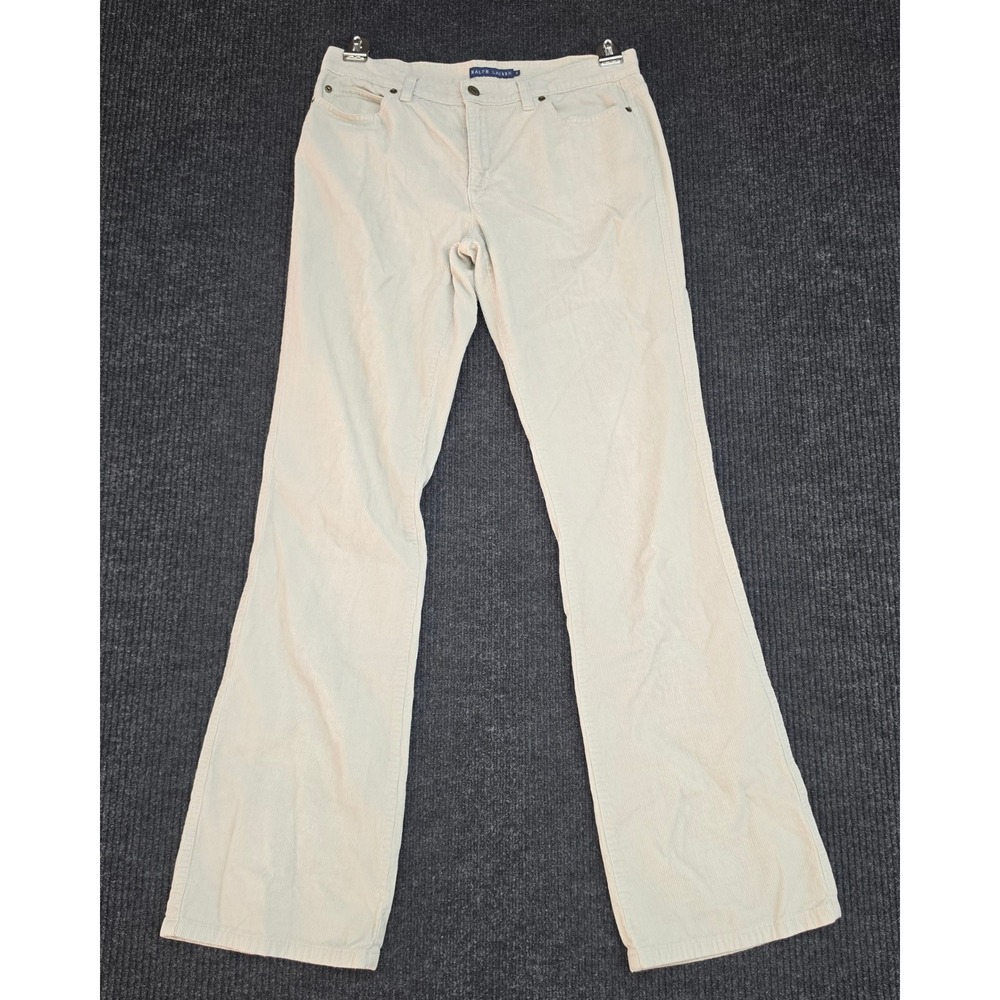 Ralph Lauren Womens Beige Corduroy Flare Leg Pants Size 8 Cotton Mid Rise